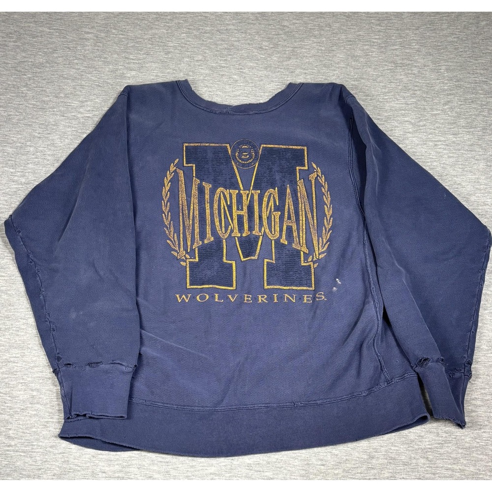 Vintage Michigan Wolverines Sweatshirt Mens Large Blue NCAA Football Hanes‎ USA